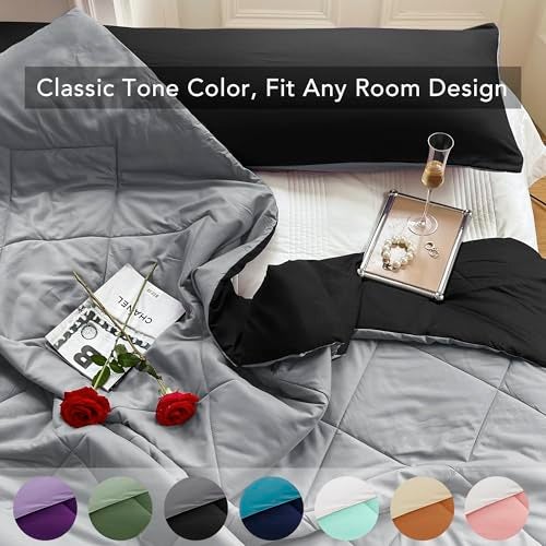 Seward Park King Size Black Grey Comforter Reversible Lightweight Boys Cooling Bedding Bedspread All Season Fall Blanket - Image 4