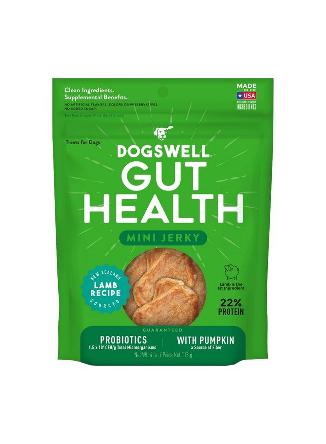 دوجسويل DOGSWELL Gut Health Mini Jerky Functional Dog Treats، لحم ضأن، كيس 4 أونصة - Image 1