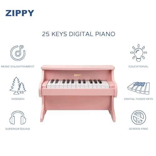 ZIPPY Kids Piano Keyboard 25 Keys Digital Piano for Kids Mini Music Educational Instrument Toy Wood Toy for Toddlers Girls Boys Pink - Image 5