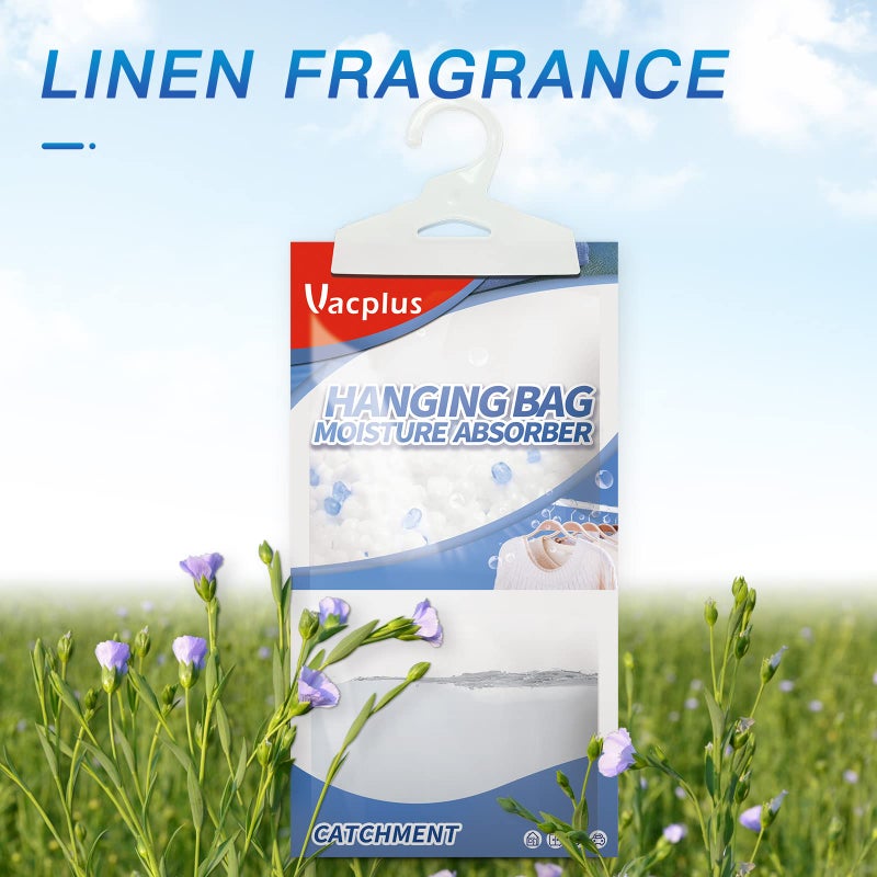 Vacplus Moisture Absorbers, Hanging Closet Dehumidifier Bags, Humidity Packs, Desiccant, Closet Dehumidifiers with Linen Fragrance, 10 Pack, 9.8 OZ - Image 2