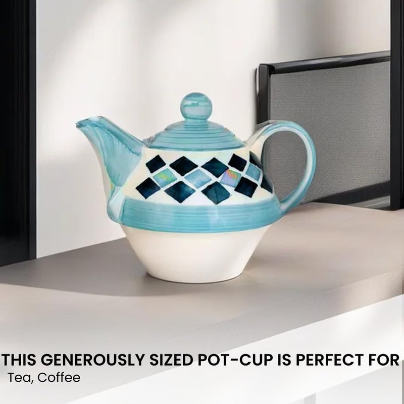KITTENS Ceramic Tea Pot Cup Set Hand Painted Microwave and Dishwasher Safe Food Grade Material Excellent Gift Article Blue Colour 325ml - Image 2
