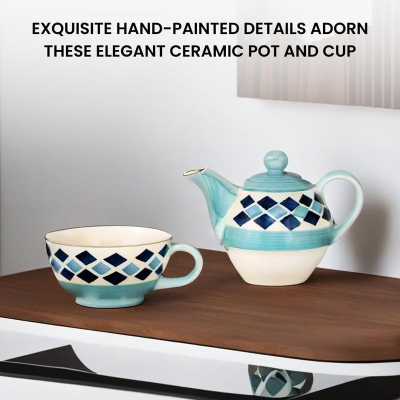 KITTENS Ceramic Tea Pot Cup Set Hand Painted Microwave and Dishwasher Safe Food Grade Material Excellent Gift Article Blue Colour 325ml - Image 3