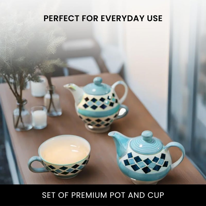 KITTENS Ceramic Tea Pot Cup Set Hand Painted Microwave and Dishwasher Safe Food Grade Material Excellent Gift Article Blue Colour 325ml - Image 4
