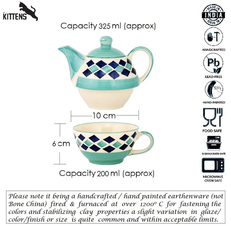 KITTENS Ceramic Tea Pot Cup Set Hand Painted Microwave and Dishwasher Safe Food Grade Material Excellent Gift Article Blue Colour 325ml - Image 5