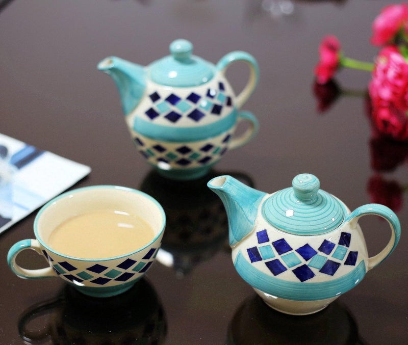 KITTENS Ceramic Tea Pot Cup Set Hand Painted Microwave and Dishwasher Safe Food Grade Material Excellent Gift Article Blue Colour 325ml - Image 1