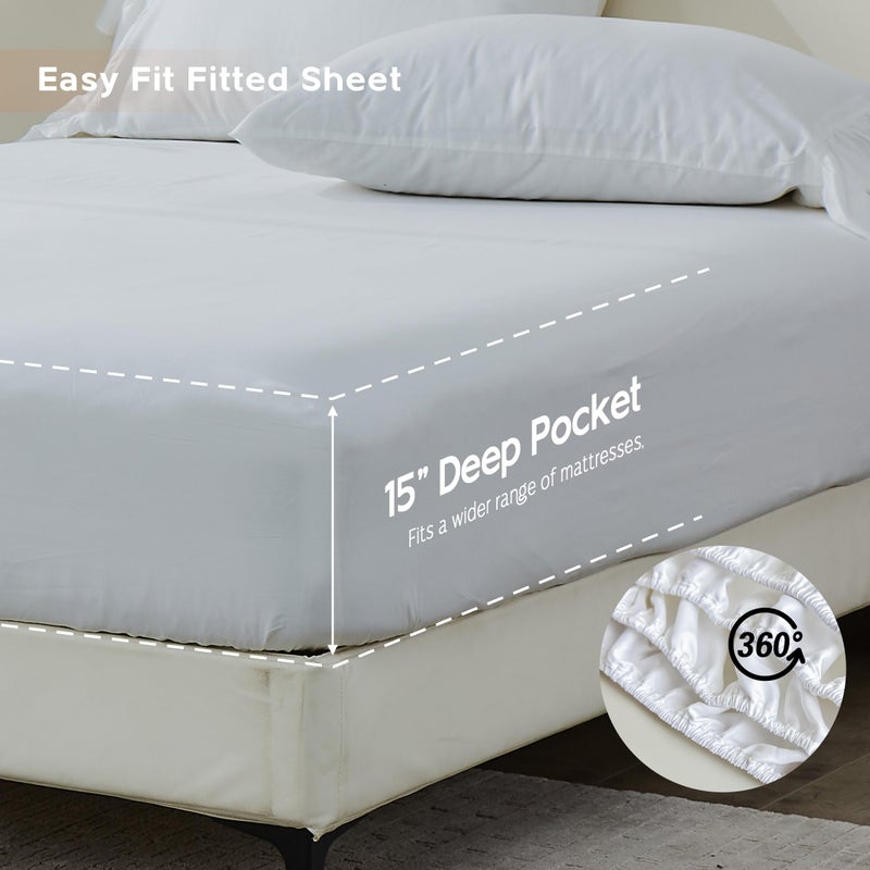 Simple&Opulence 100% Organic Cotton Sheet Set, Long Ruffle Bed Sheets (1 Flat Sheet, 1 Fitted Sheet and 2 Pillowcases) Elegant Shabby Chic Bedding Farmhouse Charming Vintage - White, Queen - Image 5