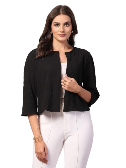 Style Quotient Women Black Solid Shrug - Image 1