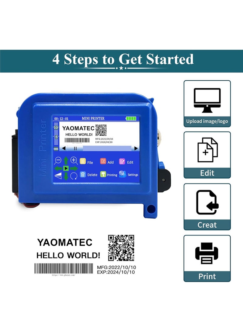 YAOMATEC Portable Mini Handheld Inkjet Printer for Flat and Curved Surface, 0.5in/12.7MM Pocket Printer with 28 Languages & Quick-Drying Ink Cartridge, Marking Device for Date Time Barcode Logo QR Batch Number - Image 2