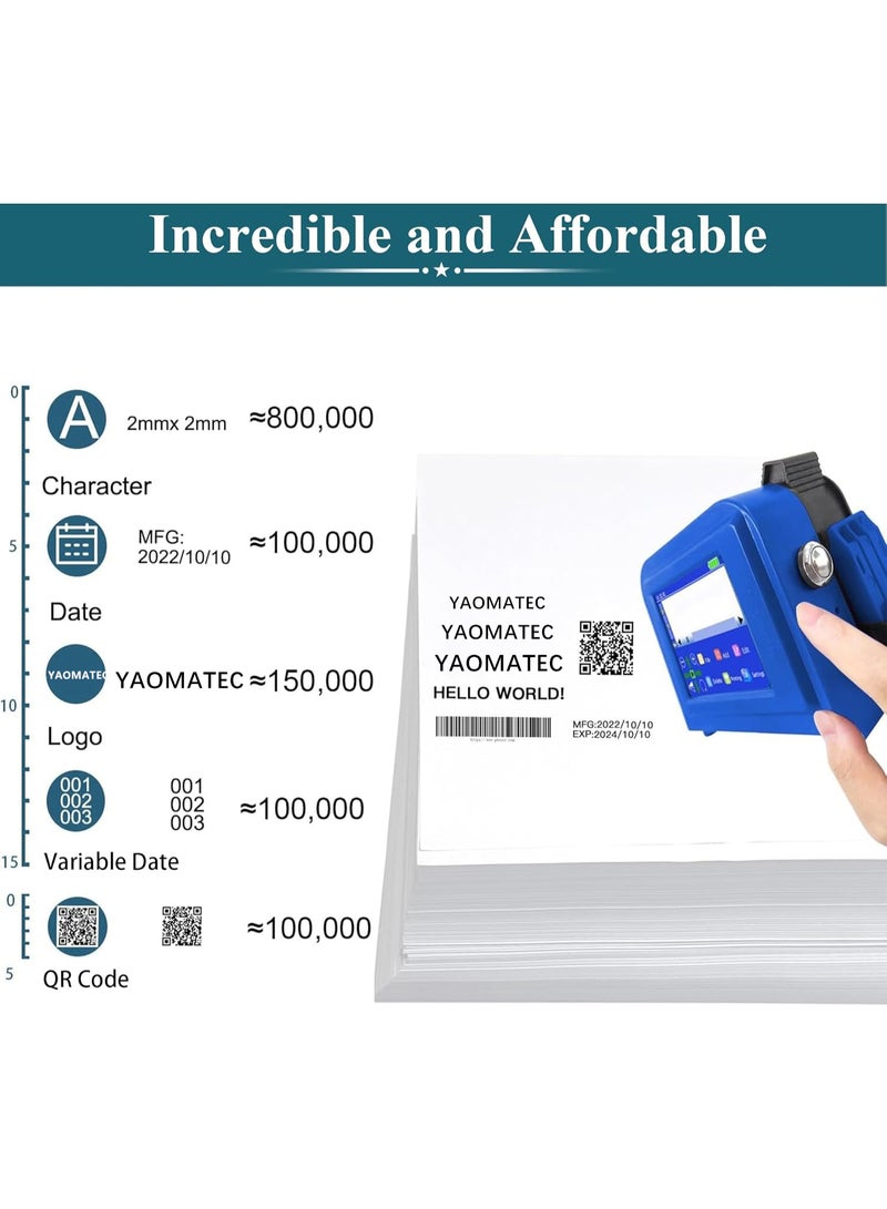 YAOMATEC Portable Mini Handheld Inkjet Printer for Flat and Curved Surface, 0.5in/12.7MM Pocket Printer with 28 Languages & Quick-Drying Ink Cartridge, Marking Device for Date Time Barcode Logo QR Batch Number - Image 3