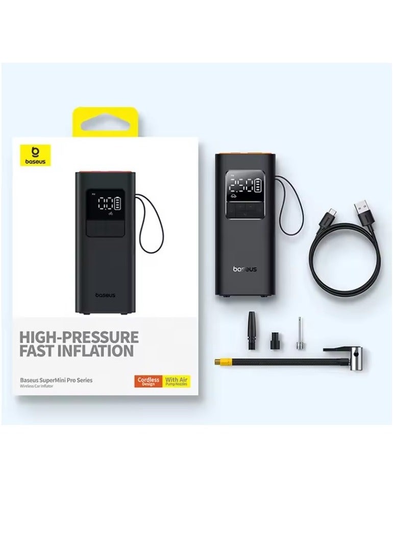 Baseus Baseus Super Mini Pro Wireless Car Air Pump Portable Air Compressor for Cars Motorcycles Electric Tire Inflator with Digital LCD Display Powered by 18650 Lithium-Ion Batteries (Included) Black  - Image 1