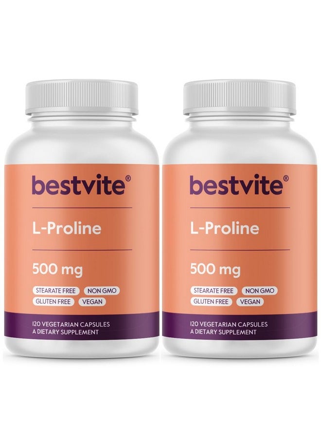 BESTVITE - BESTVITE L-Proline 500mg (240 Vegetarian Capsules) (120 x 2) - No Stearates - No Fillers - Vegan - Gluten Free - Non GMO - Image 1
