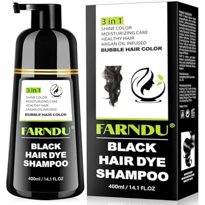 Black Hair Dye Shampoo- Gray Coverage, Herbal Natural 3 in 1 Hair Color Shampoo for Men & Women