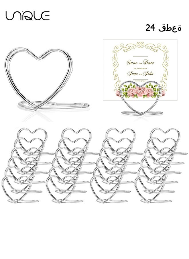 Unique 24 Pack of Hearts-Shaped Business Card Holders, Heart-Shaped Table Card Holders - Photo Holders - Clips for Placing Cards, Weddings, Anniversary Parties, Desk Name - Silver  - Image 1