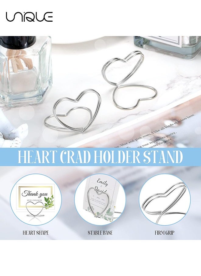 Unique 24 Pack of Hearts-Shaped Business Card Holders, Heart-Shaped Table Card Holders - Photo Holders - Clips for Placing Cards, Weddings, Anniversary Parties, Desk Name - Silver  - Image 3