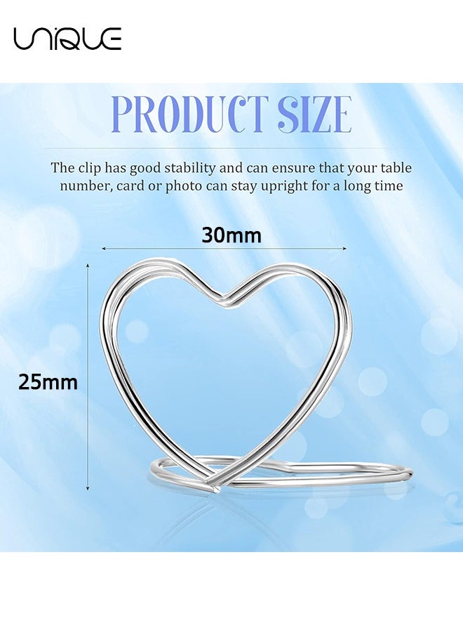 Unique 24 Pack of Hearts-Shaped Business Card Holders, Heart-Shaped Table Card Holders - Photo Holders - Clips for Placing Cards, Weddings, Anniversary Parties, Desk Name - Silver  - Image 2