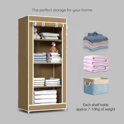 RAXON WORLD® Adjustable Portable Wardrobe for Clothes Racks Metal Tube and Pp Plastic (Do-It-Yourself) Storage Unit, Beige Color, 4 Layer - Image 2
