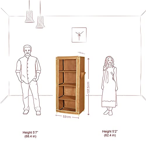 RAXON WORLD® Adjustable Portable Wardrobe for Clothes Racks Metal Tube and Pp Plastic (Do-It-Yourself) Storage Unit, Beige Color, 4 Layer - Image 4