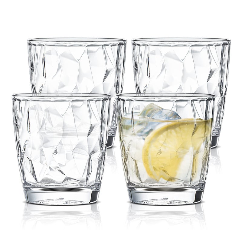 Qulable Reusable Plastic Tumblers - Set of 4 Plastic Cups for Kids and Adults - 300ml Crystal-Clear Drinking Tumblers for Water, Juice - Unbreakable and Durable Plastic Glasses, BPA Free (Clear) - Image 1