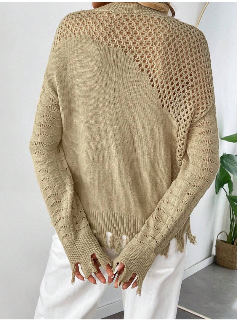 SHEINChiquease Casual Loose Hollow-Out Knitted Sweater Top For Women, Spring Summer Fall Winter Outfit - Image 4