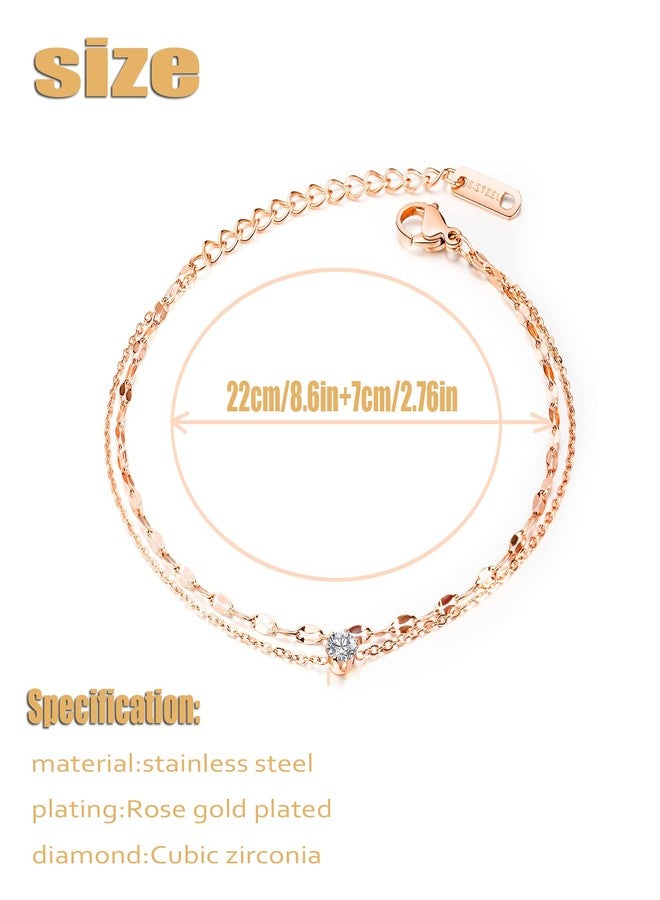 DS Simple Charm Anklet for Women，14k Rose Gold plating Beach Dainty Cute Tiny Adjustable Stainless steel ankle bracelets Personalized Foot chain Jewelry Gifts for Mom Wife (style 2) - Image 2