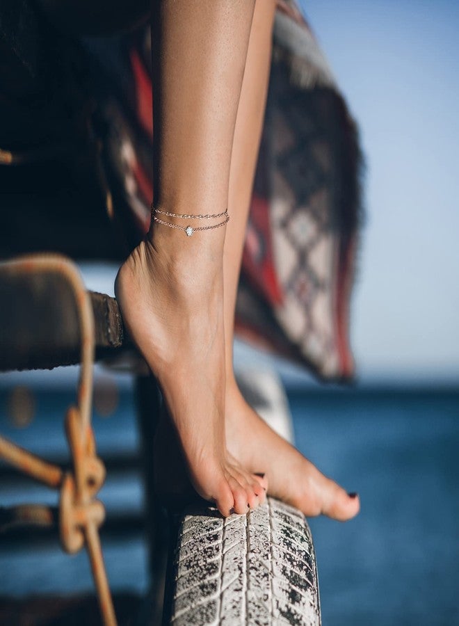 DS Simple Charm Anklet for Women，14k Rose Gold plating Beach Dainty Cute Tiny Adjustable Stainless steel ankle bracelets Personalized Foot chain Jewelry Gifts for Mom Wife (style 2) - Image 5