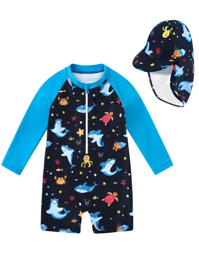 Ghteas Baby One Piece Swimsuit Boy Bathing Suit 6-9 Months Beach Zipper UPF 50+ Sun Protection Long Sleeve Rash Guard Shark - Image 1