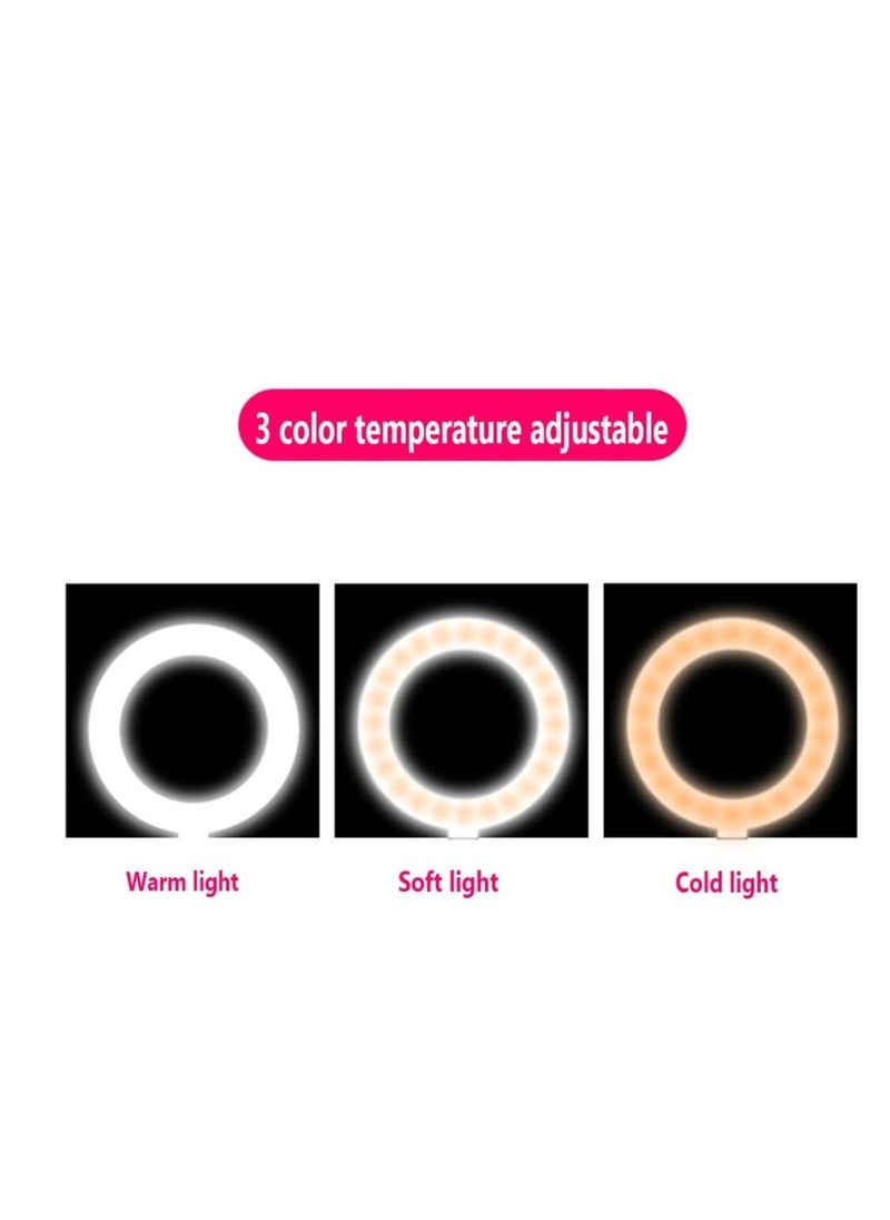 ELTRAZONE LED Ring Light Dimmable LED Desktop Fill Light 3 Colors Modes with 2/3 Phone Holders Curved Lampshade Design Eye Protection Without Glare for Live Stream Makeup (Color : A) - Image 2