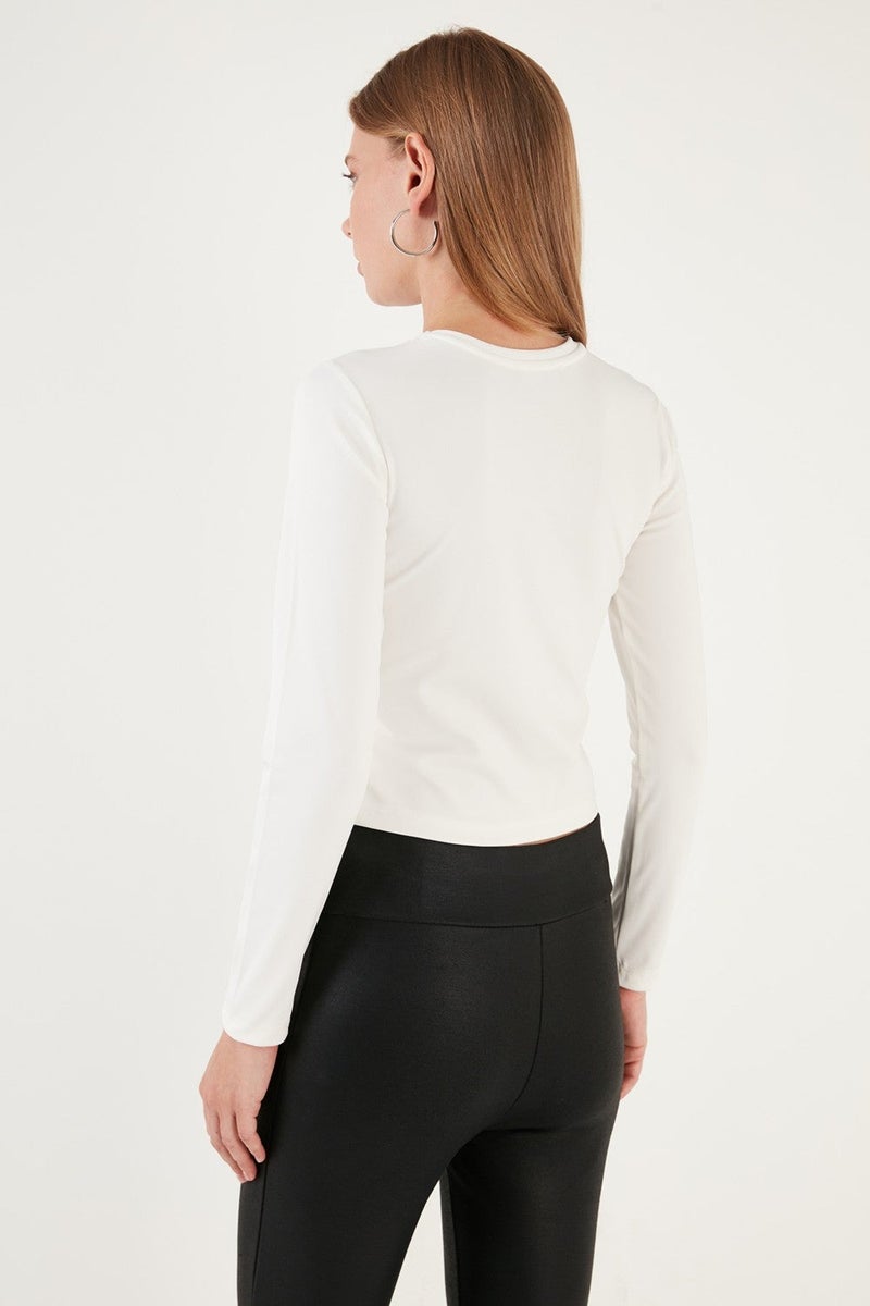 Lela Slim Fit Crew Neck Crop Blouse with Front Window Women's Blouse 5865399 - Image 4