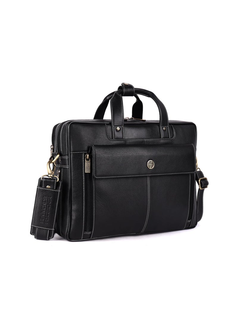 HAMMONDS FLYCATCHER - HAMMONDS FLYCATCHER Laptop Bag for Men - Genuine Leather Office Bag - Fits 14/15.6/16 Inch Laptop/MacBook - Expandable, Water Resistant - Shoulder Bag with Trolley Strap - 1 Year Warranty - Onyx Black - Image 1