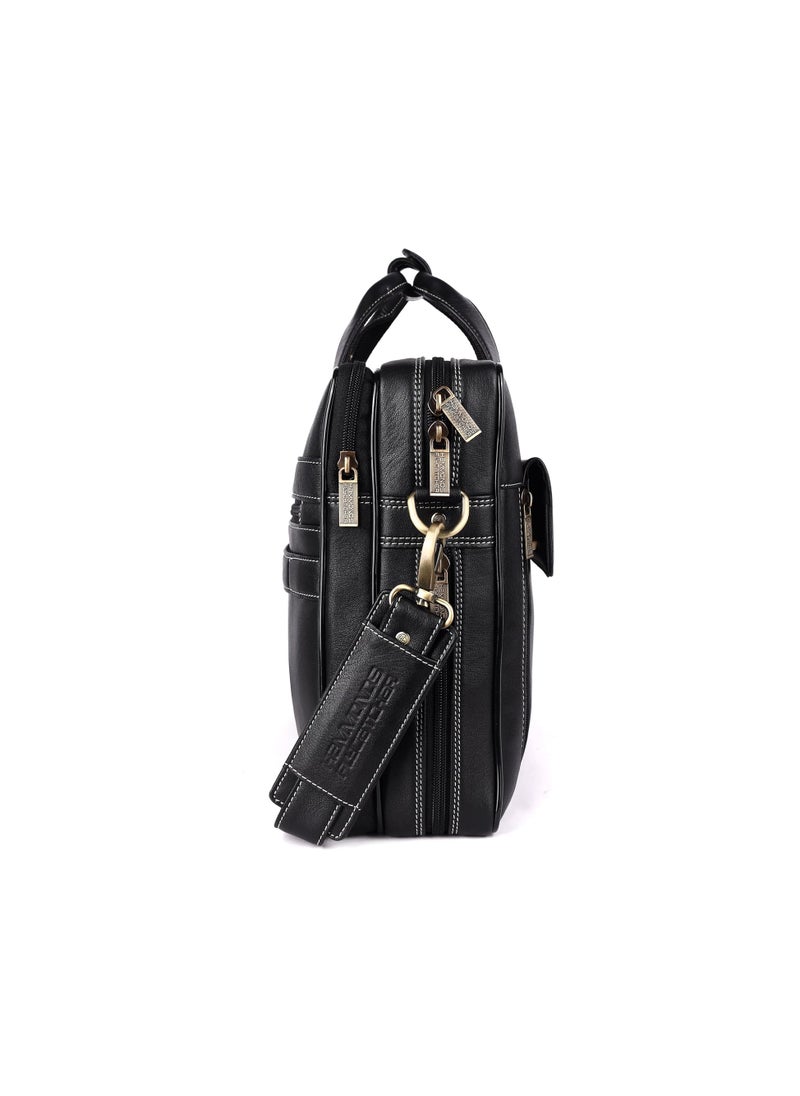 HAMMONDS FLYCATCHER - HAMMONDS FLYCATCHER Laptop Bag for Men - Genuine Leather Office Bag - Fits 14/15.6/16 Inch Laptop/MacBook - Expandable, Water Resistant - Shoulder Bag with Trolley Strap - 1 Year Warranty - Onyx Black - Image 1