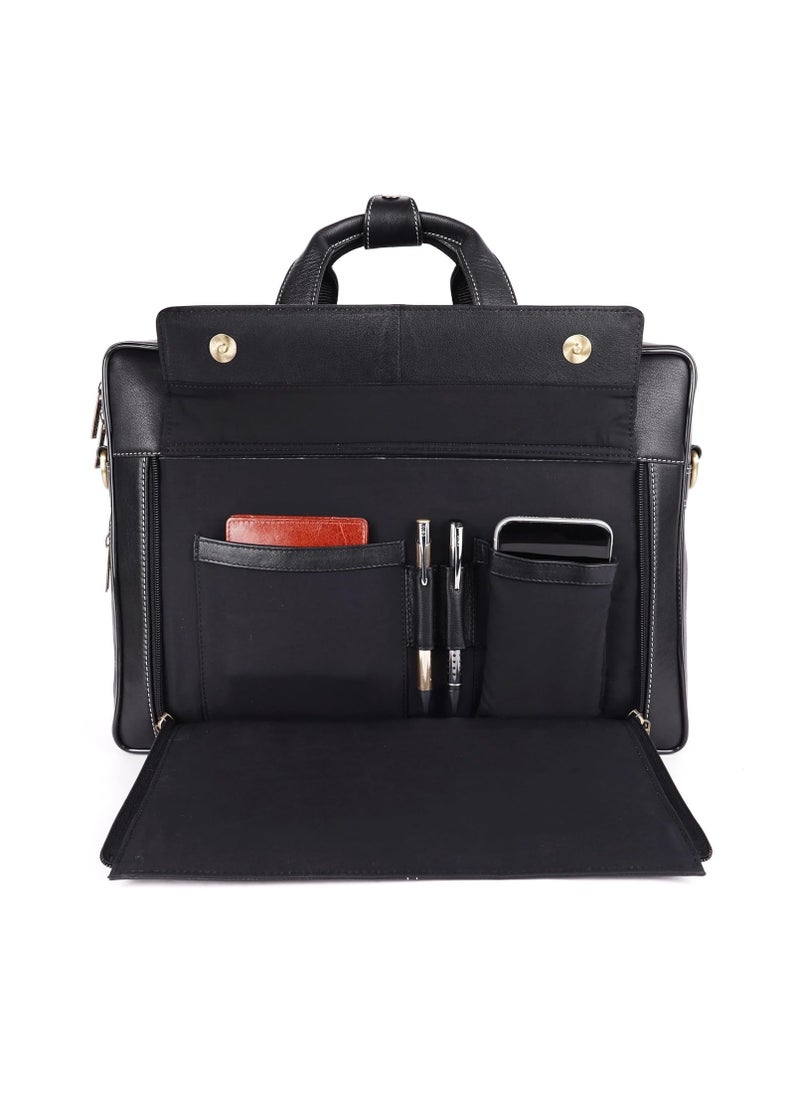 HAMMONDS FLYCATCHER - HAMMONDS FLYCATCHER Laptop Bag for Men - Genuine Leather Office Bag - Fits 14/15.6/16 Inch Laptop/MacBook - Expandable, Water Resistant - Shoulder Bag with Trolley Strap - 1 Year Warranty - Onyx Black - Image 1