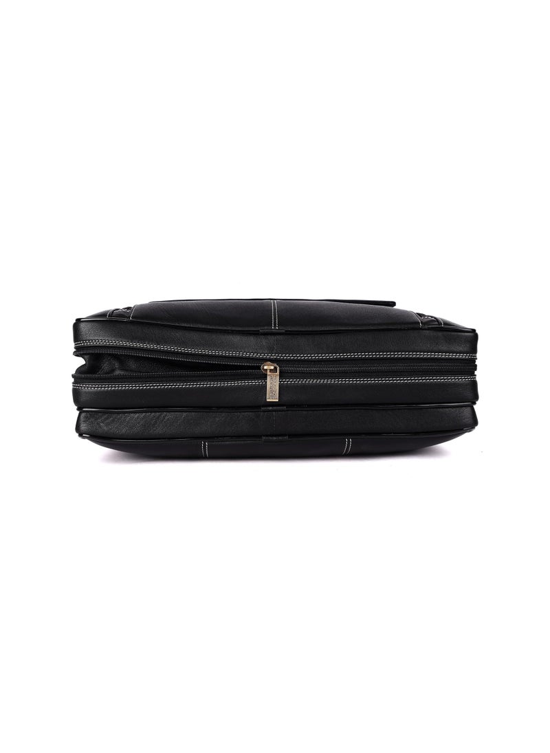 HAMMONDS FLYCATCHER - HAMMONDS FLYCATCHER Laptop Bag for Men - Genuine Leather Office Bag - Fits 14/15.6/16 Inch Laptop/MacBook - Expandable, Water Resistant - Shoulder Bag with Trolley Strap - 1 Year Warranty - Onyx Black - Image 1