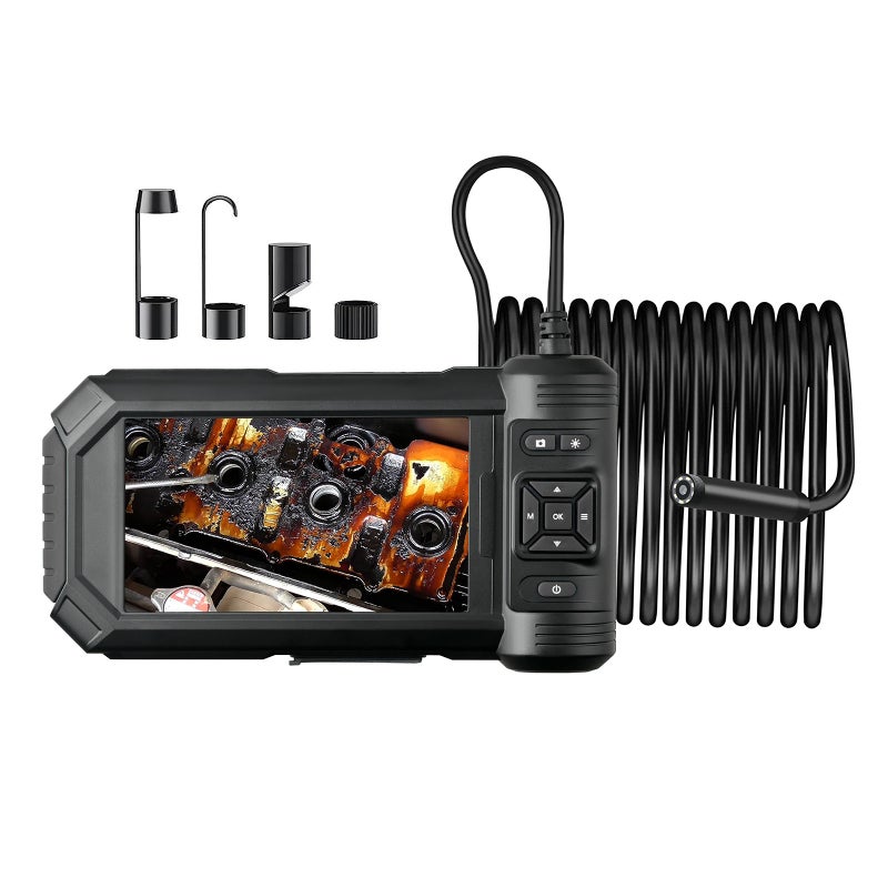 Endoscope Camera with Light, HD 1080P Borescope with 5'' LCD Screen 8 Adjustable LED Lights Bracket, Single-Lens Inspection Camera with 16.4ft Rigid Cord, Black - Image 1