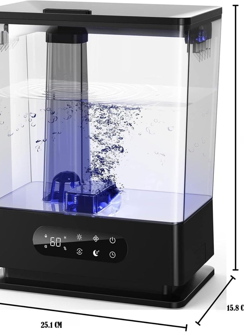 مرطب هواء بارد بفتحة تعبئة علوية  للغرف الكبيرة والمنزل والمكتب مع تحكم مخصص في الرطوبة للنوم والنباتات، سهل التنظيف، أسود (60 ساعة عمل)