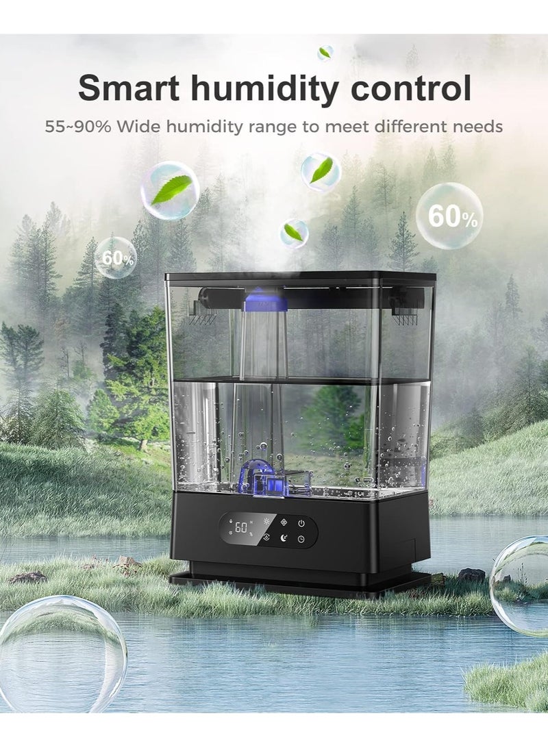 مرطب هواء بارد بفتحة تعبئة علوية  للغرف الكبيرة والمنزل والمكتب مع تحكم مخصص في الرطوبة للنوم والنباتات، سهل التنظيف، أسود (60 ساعة عمل)