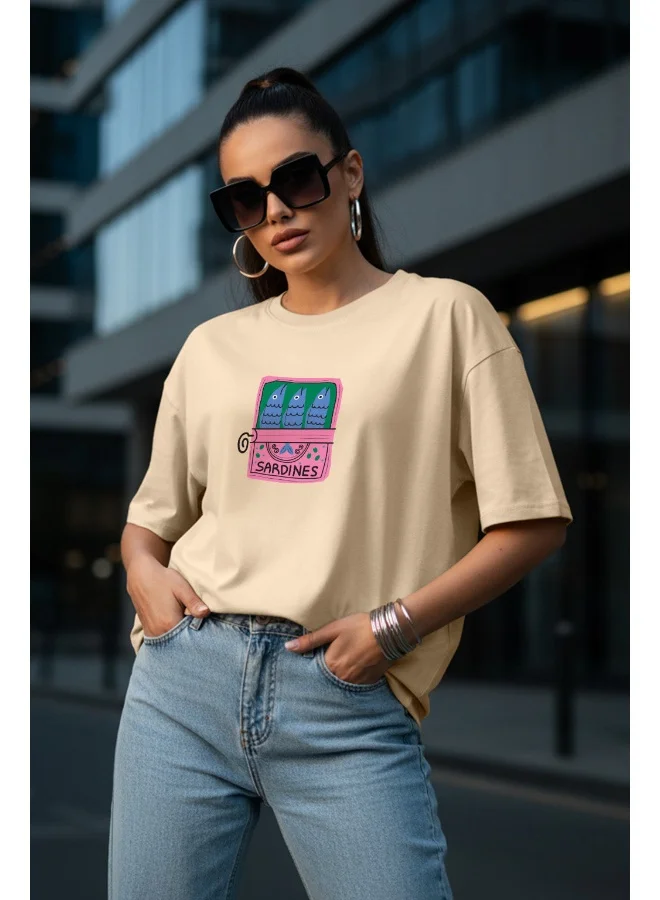 جونبيري JUNEBERRY ® Women’s Pure Cotton Oversized Baggy Fit Drop Shoulder Half Sleeve Round Neck Front Chest Printed T-Shirt (OS_JB_SRDN_SW_XL)