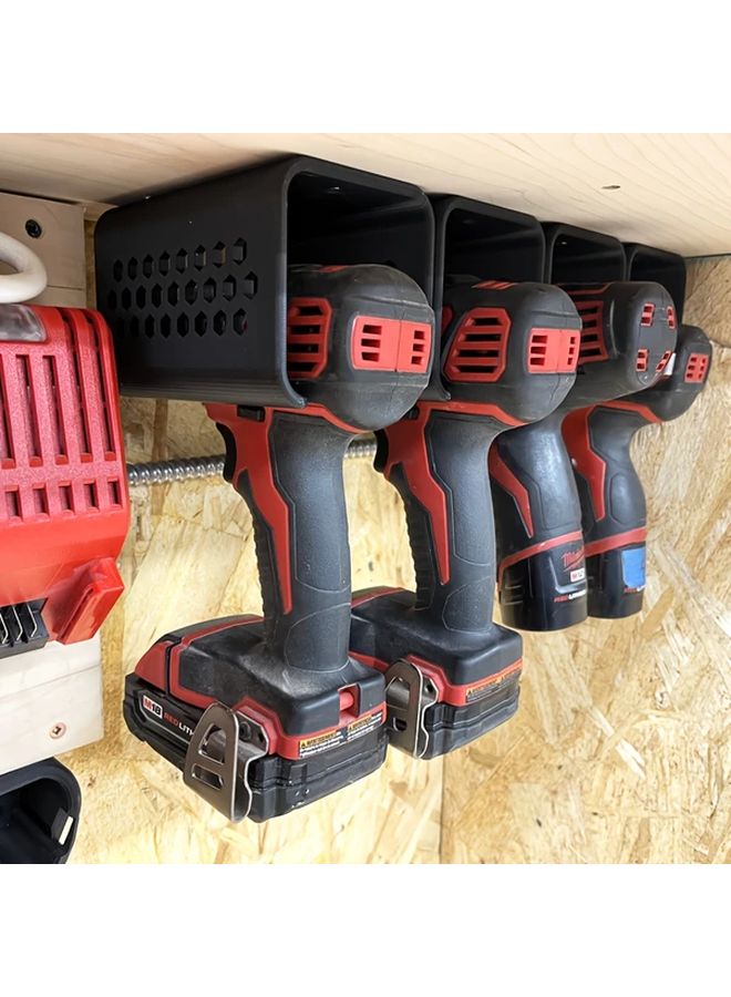White Wall Mount Drill Holder Bracket With Cord Management 4 Slot Space Saving Workshop Organizer - Image 1