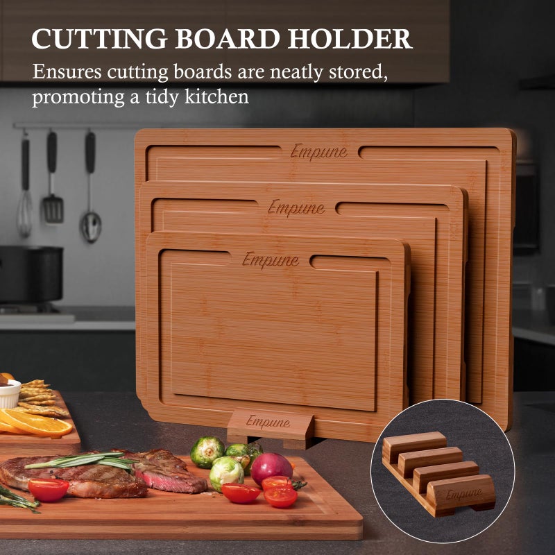 Empune Bamboo Cutting Board Set, Wood Cutting Boards for Kitchen with Holder Wooden Chopping Board for Meal Prep & Serving, Brown - Image 5