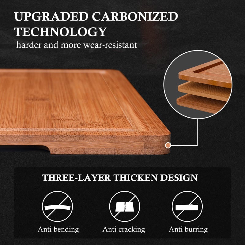 Empune Bamboo Cutting Board Set, Wood Cutting Boards for Kitchen with Holder Wooden Chopping Board for Meal Prep & Serving, Brown - Image 4