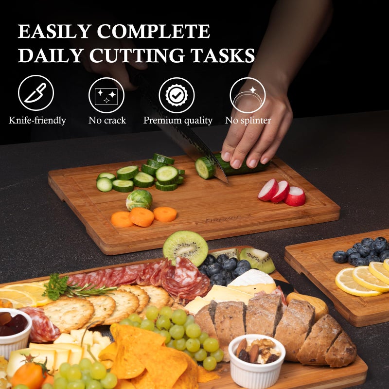 Empune Bamboo Cutting Board Set, Wood Cutting Boards for Kitchen with Holder Wooden Chopping Board for Meal Prep & Serving, Brown - Image 3