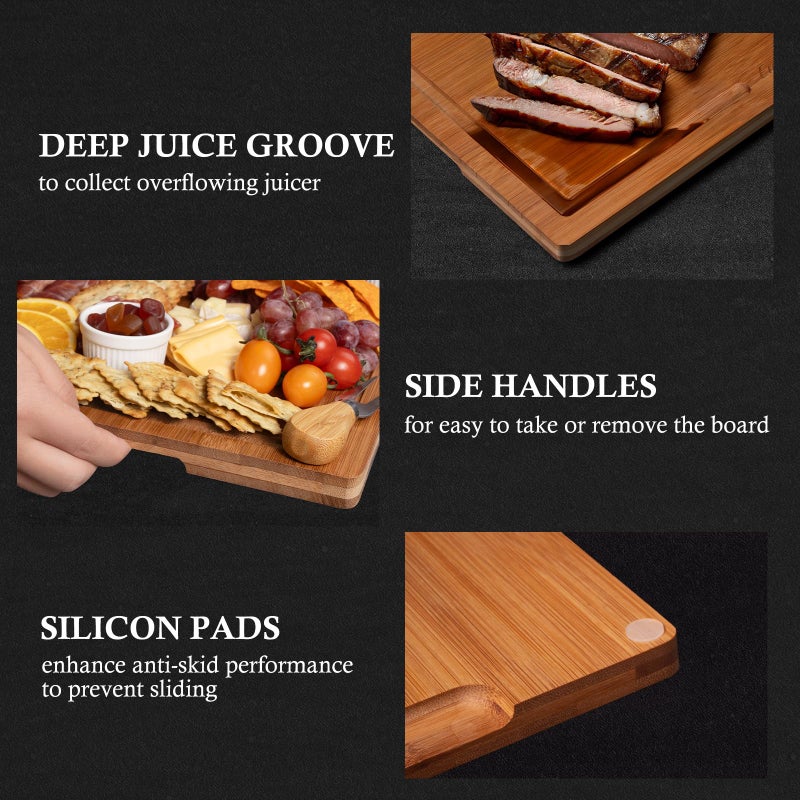 Empune Bamboo Cutting Board Set, Wood Cutting Boards for Kitchen with Holder Wooden Chopping Board for Meal Prep & Serving, Brown - Image 2