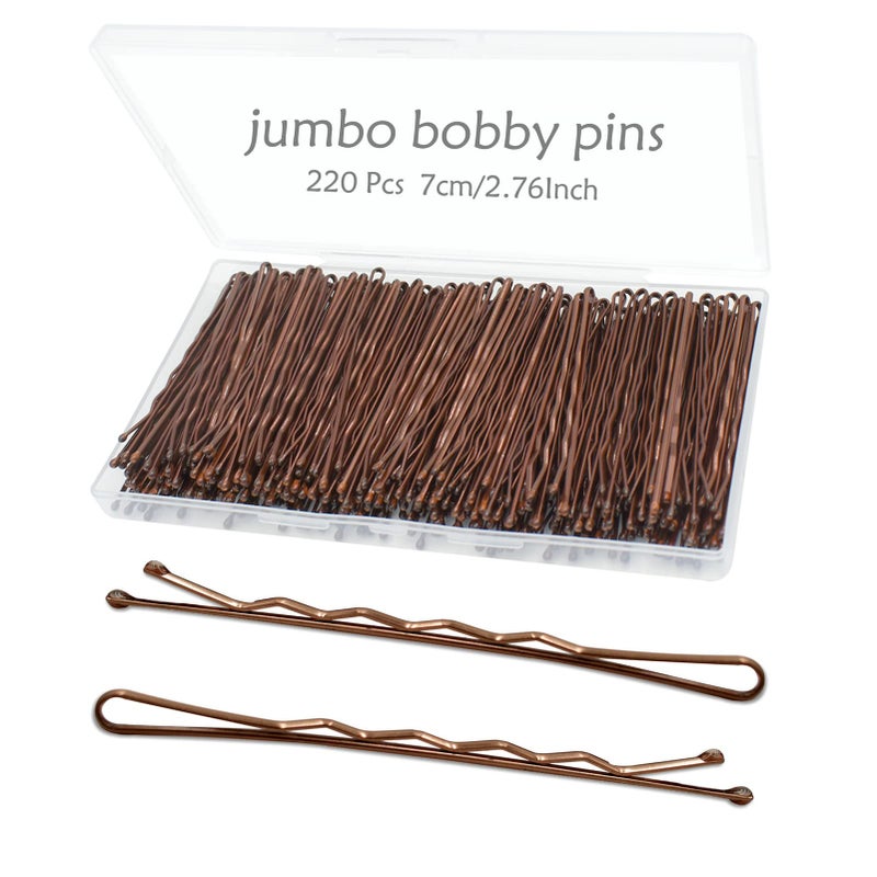 YINGFENG 220pcs 276 Inch Large Brown Bobby Pins for Women Jumbo Long Pins with Box Reusable Non Slip Big Pins Great For Thick Hair