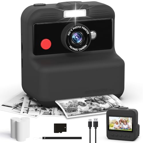 CAMCLID Kids Camera Instant Print, 48MP/2.5K UHD Kids Instant Print Camera, Christmas Birthday Gifts for Girls and Boys, 3.0" Screen with Print Paper & 32G Card, Toddler Toy for Age 3-14 (Black) - Image 1