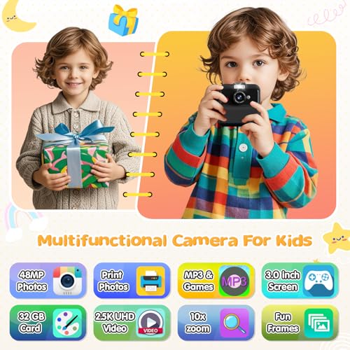 CAMCLID Kids Camera Instant Print, 48MP/2.5K UHD Kids Instant Print Camera, Christmas Birthday Gifts for Girls and Boys, 3.0" Screen with Print Paper & 32G Card, Toddler Toy for Age 3-14 (Black) - Image 2
