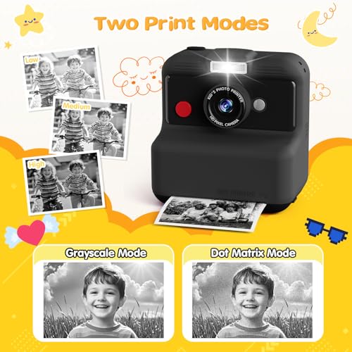 CAMCLID Kids Camera Instant Print, 48MP/2.5K UHD Kids Instant Print Camera, Christmas Birthday Gifts for Girls and Boys, 3.0" Screen with Print Paper & 32G Card, Toddler Toy for Age 3-14 (Black) - Image 3