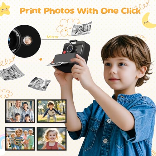 CAMCLID Kids Camera Instant Print, 48MP/2.5K UHD Kids Instant Print Camera, Christmas Birthday Gifts for Girls and Boys, 3.0" Screen with Print Paper & 32G Card, Toddler Toy for Age 3-14 (Black) - Image 4