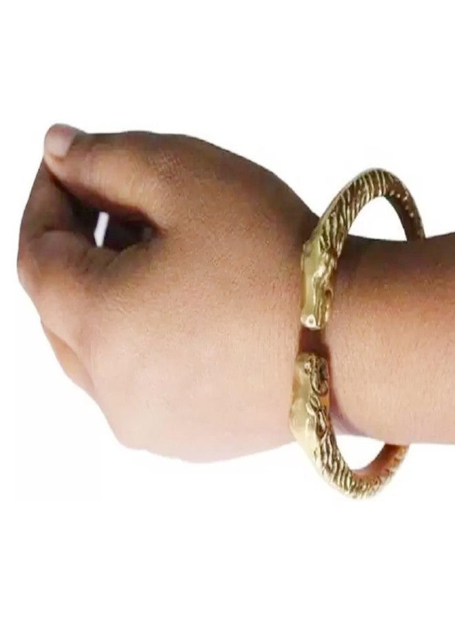 Ervio Gold Plated Tiger Kada Bracelet for Men | Adjustable Brass Tiger Head Bangle with Amber Stone | Traditional Hindu Sikh Punjabi Kada | Spiritual Gold Kada Wristwear - Image 2