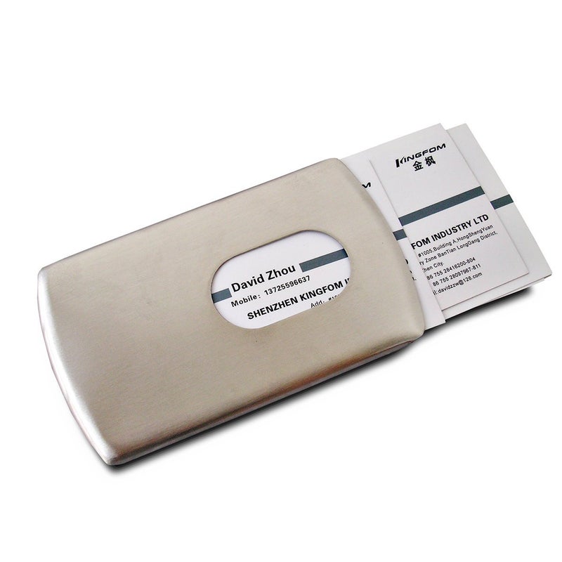 KINGFOM Business Card Holder, Stainless Steel Business Card Case Pocket Card Holders for Men or Women, Slim Business Card Carrier Name Card Holder Wallet Silver - Image 2