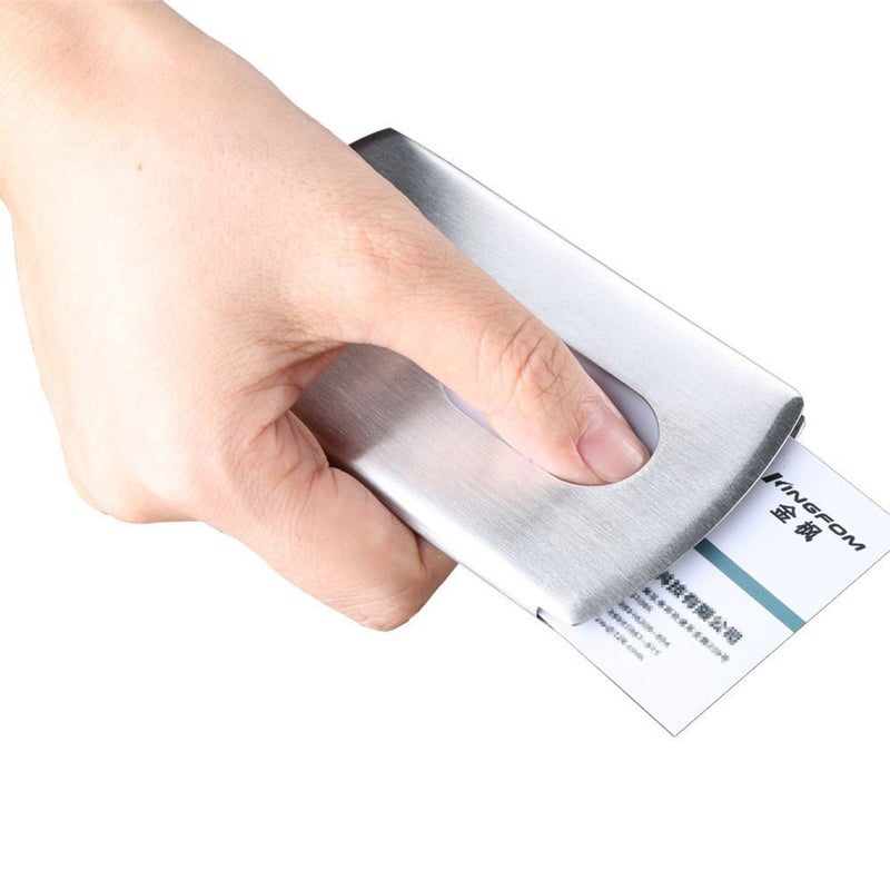 KINGFOM Business Card Holder, Stainless Steel Business Card Case Pocket Card Holders for Men or Women, Slim Business Card Carrier Name Card Holder Wallet Silver - Image 3