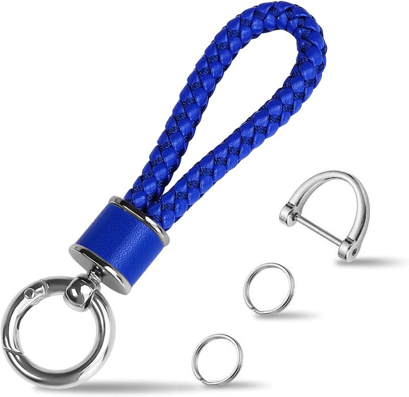 Tukellen Blue Leather Weave Keychain with 360 Degree Rotatable D-ring and Screwdriver - Image 1
